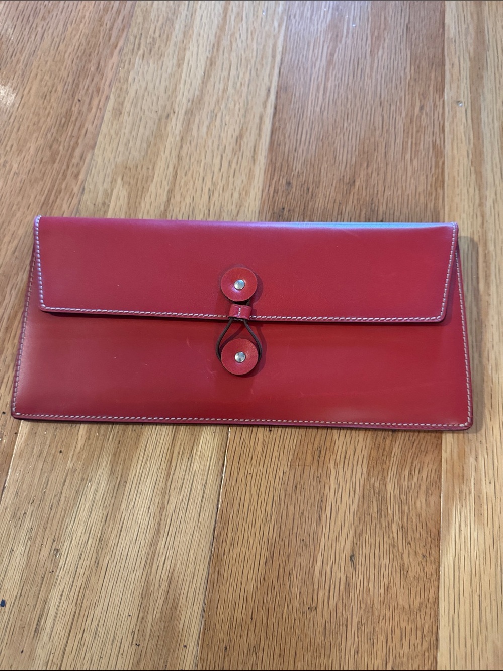Coach Red Leather Envelope Clutch with Button-Loop Closure